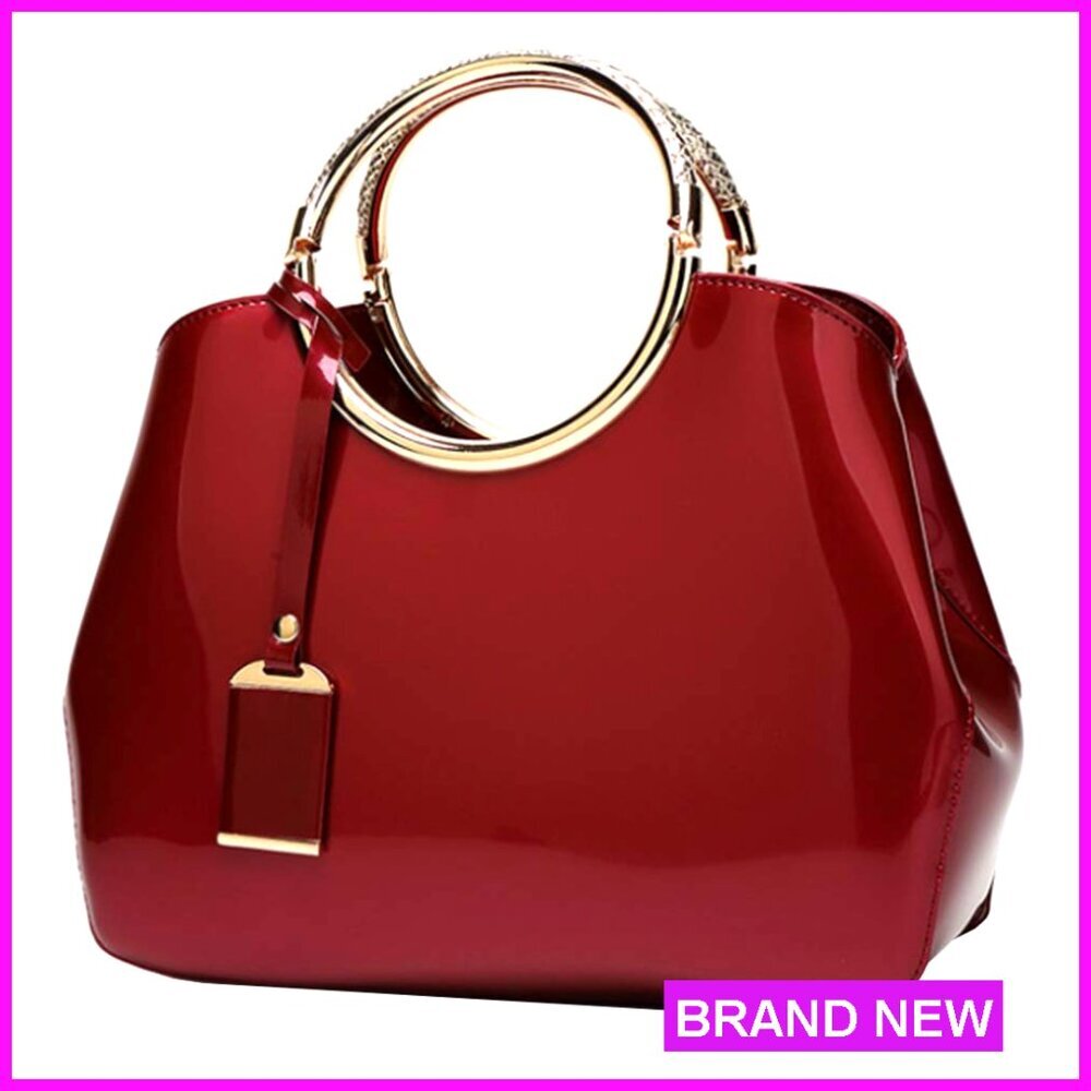 Patent Leather Tote Satchel Shoulder Bag with Pendant